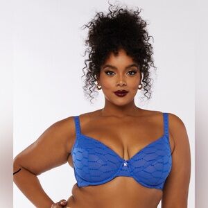 Savage X Fenty Flocked Logo Demi Bra Blue 44G